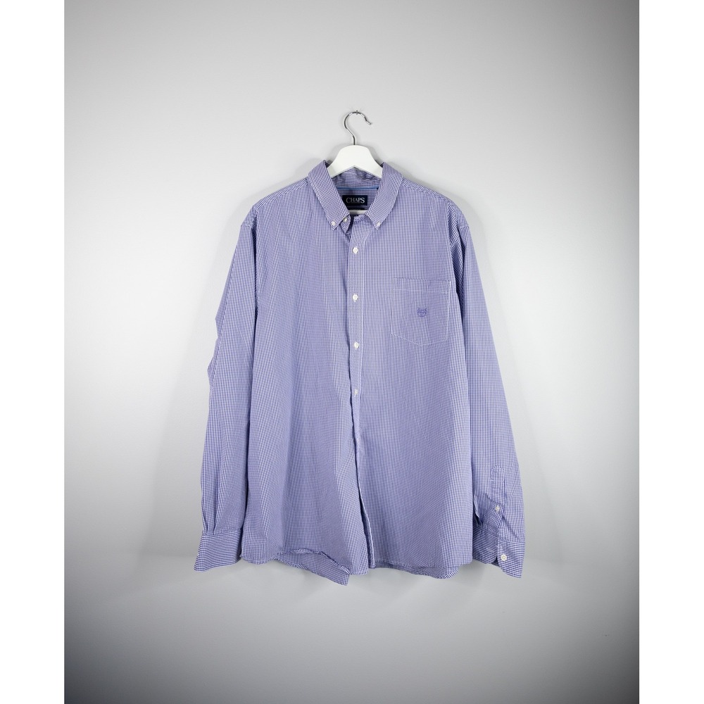 Chaps Button Down Shirt Mens XXL Purple Gingham Stretch Easy Care Long‎ Sleeve
